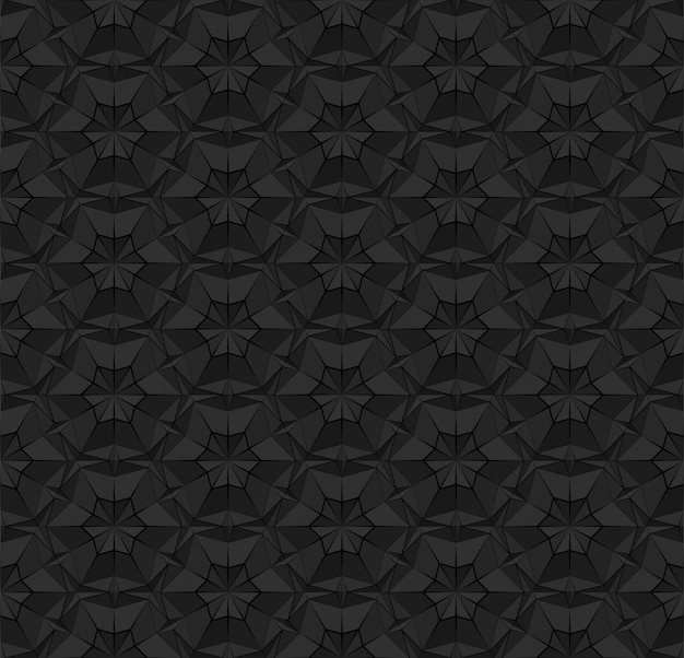 Vector black polygonal seamless pattern with triangles. dark repeating geometric texture with extruded surface effect.  illustration for background wallpaper interior textile wrapping paper print .