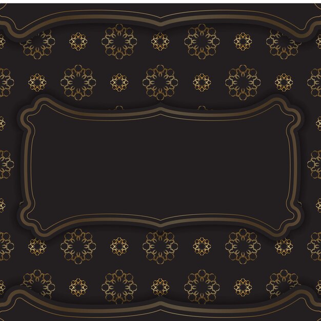 Vector black postcard with golden greek ornament