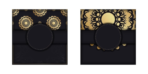 Black postcard with Indian gold ornaments ready for printing.