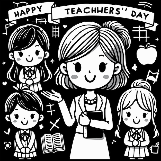 Vector a black poster with a woman holding a book with the words happy teachers day on it