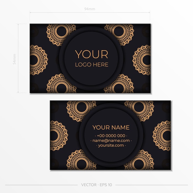 Black presentable business cards. decorative business card ornaments, oriental pattern, illustration.