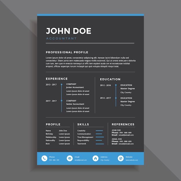 Black Professional Resume CV Template Design