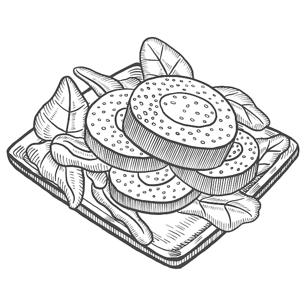 Black pudding britannico o inglese cucina alimentare isolato doodle schizzo disegnato a mano con stile contorno