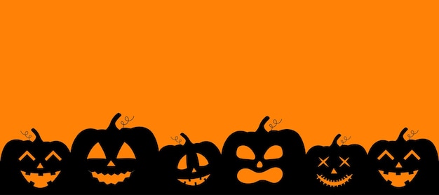 Black pumpkins silhouette Halloween banner background with Jack o lantern Vector illustration