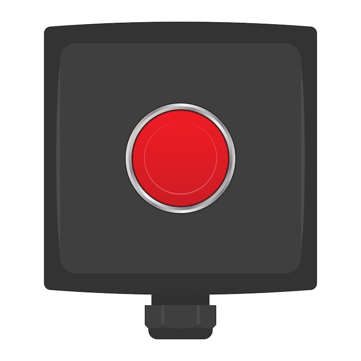 Vector black push button box with red button and cable gland