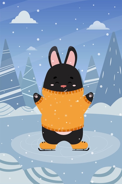 A Black rabbit ice skating