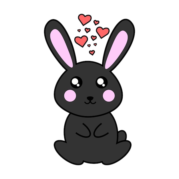 Черный кролик с сердечками