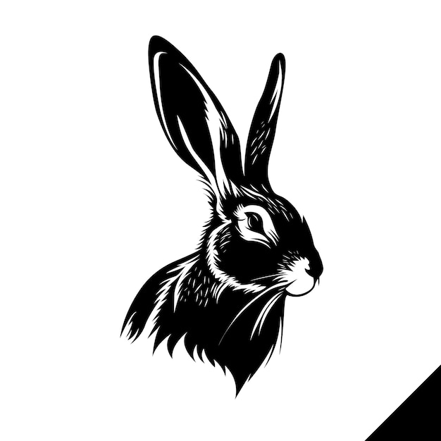 A black rabbit with a white background and a black rabbit head.