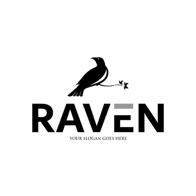 Vector black raven logo design on white background