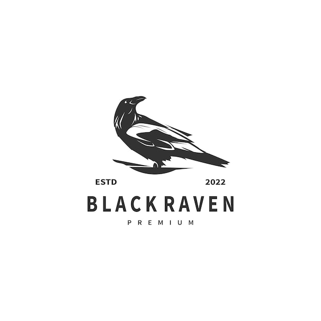 Черный ворон винтажный векторный дизайн логотипа 2