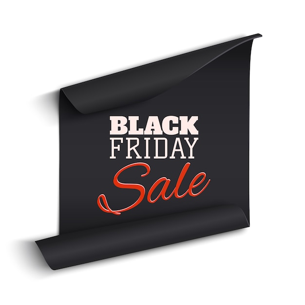 black realistic curved paper banner. ribbon. black friday sale.  illustration.