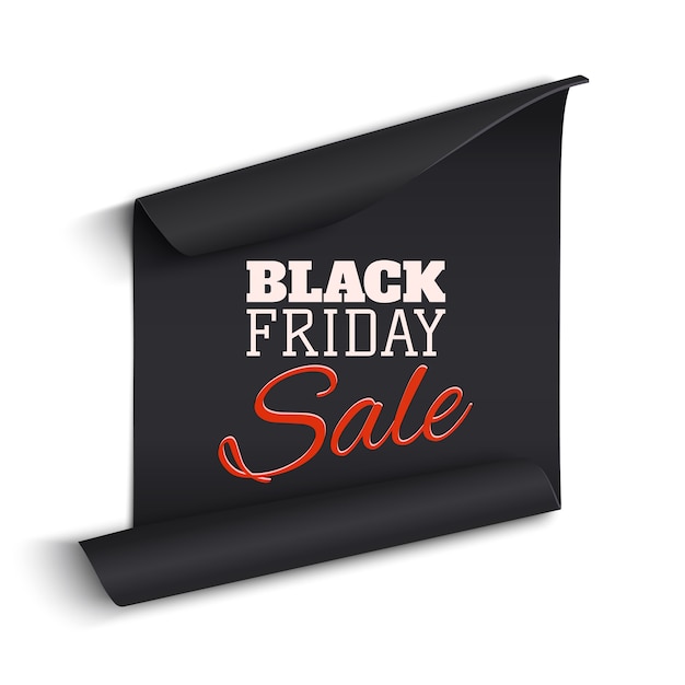 Black realistic curved paper banner. ribbon. black friday sale.  illustration.