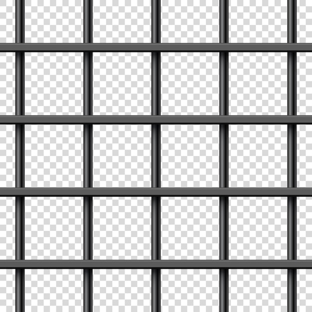 Vector black realistic metal prison bars detailed jail cage prison iron fence criminal background mockup