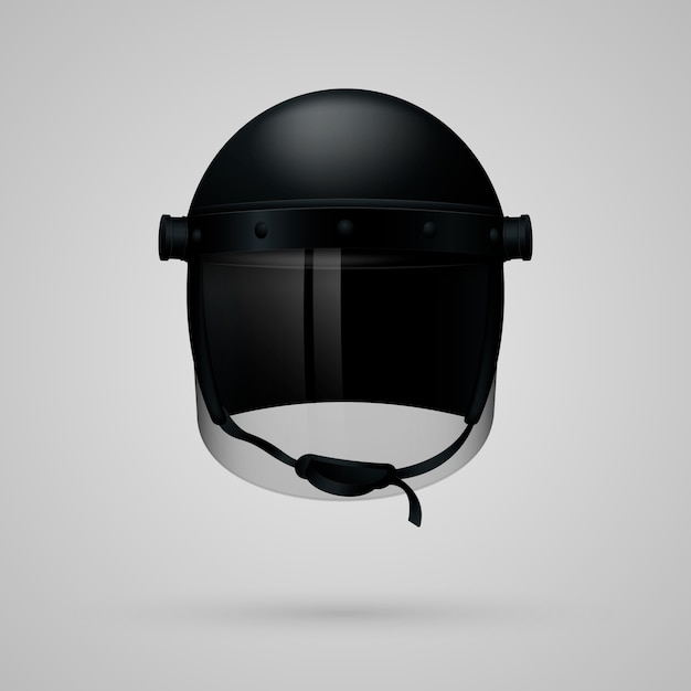 Vector black realistic police helmet mask isolated on light.