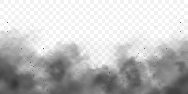 Nubi di fumo nere realistiche, polvere sporca, smog inquinato o nebbia con particelle di sporco, nebbia di inquinamento atmosferico