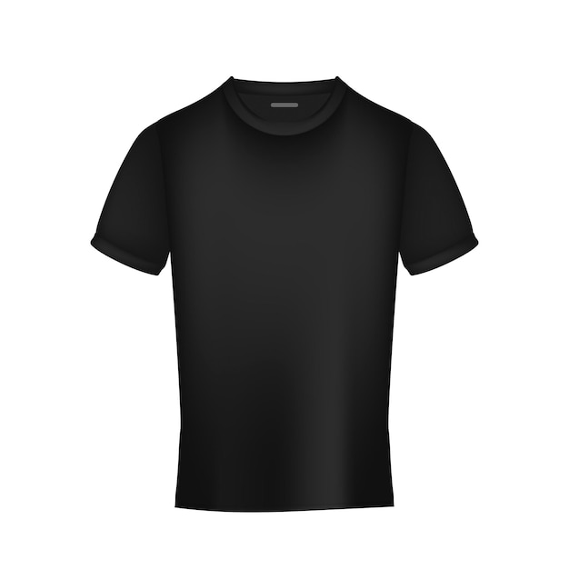 Black realistic tshirt front view isolated vector illustration