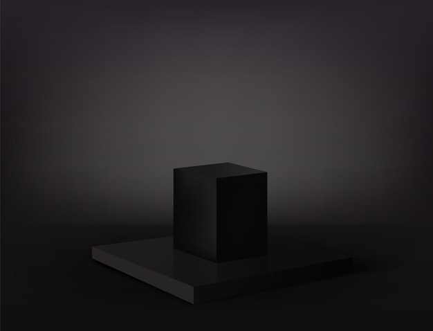 Вектор Черный прямоугольный подиум с подставкой из черного куба сцена для демонстрации или продвижения продуктов 3d векторного рендеринга