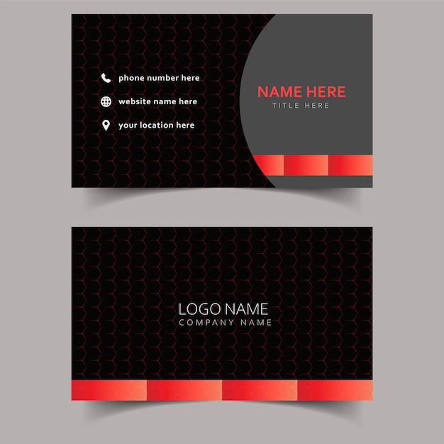 A black and red business card for a company called the name here.