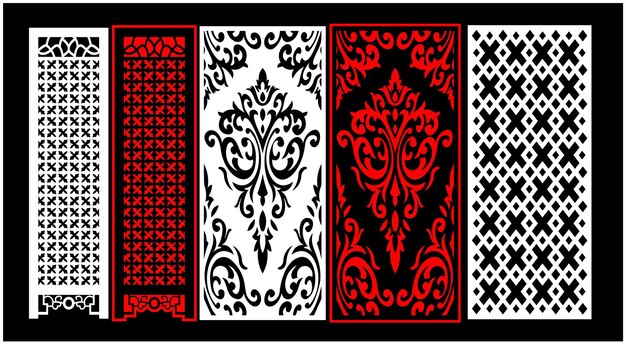 A black and red card with a black and white pattern.