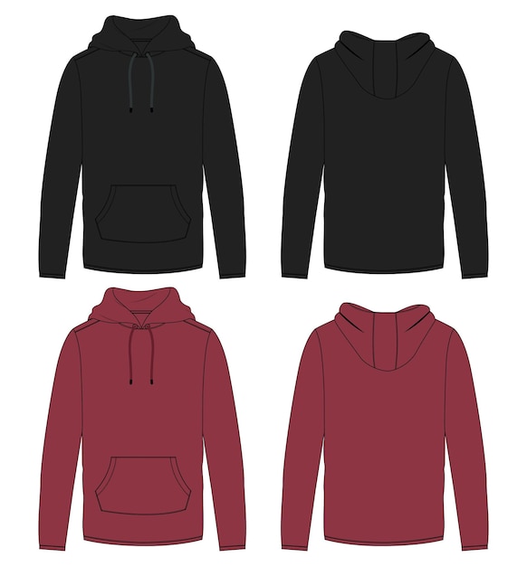 Vector black and red color hoodie vector illustration template front and back views