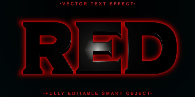 Vettore vettore di luce rossa nera effetto di testo dell'oggetto intelligente completamente modificabile