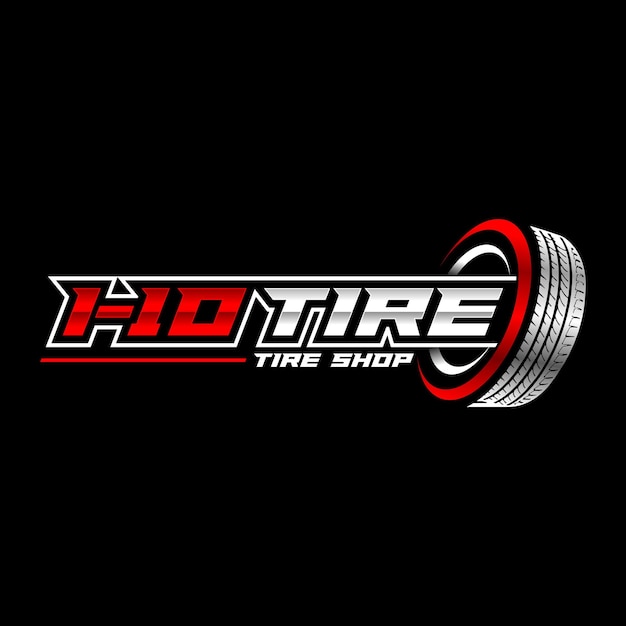 A black and red logo for a tire shop.