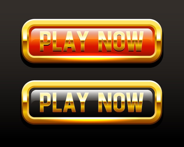 Vector black and red play now buttons a buttons in a golden frame