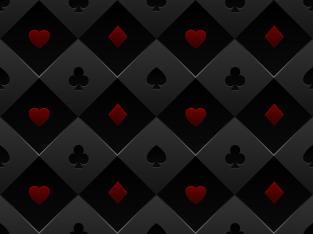 Vector black and red seamless pattern fabric poker table. minimalistic casino  background with texture composed from volume card