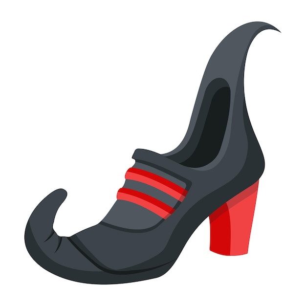 a black and red shoe with red trim and black heel.