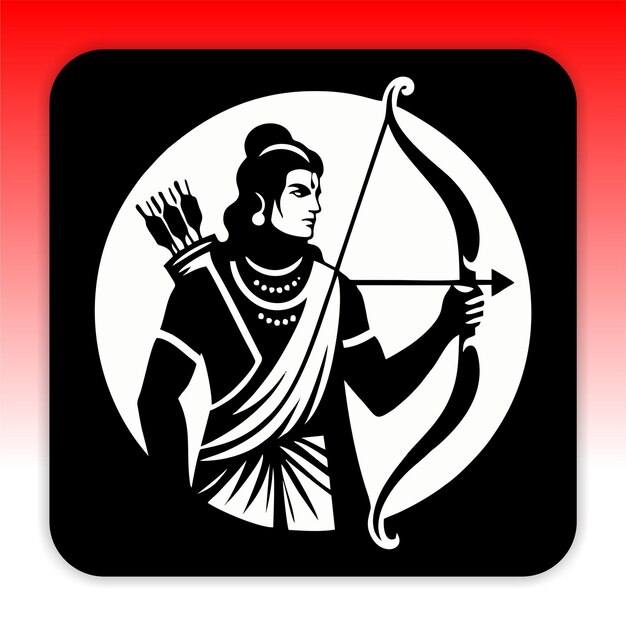 Vector a black and red sign with a person holding a bow and arrow