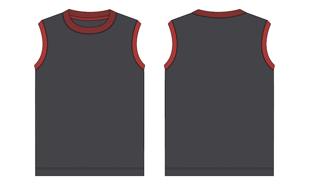 A black and red sleeveless t - shirt with a red stripe.