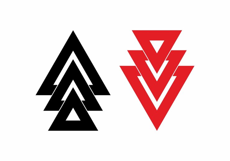 Vector black and red triple triangle