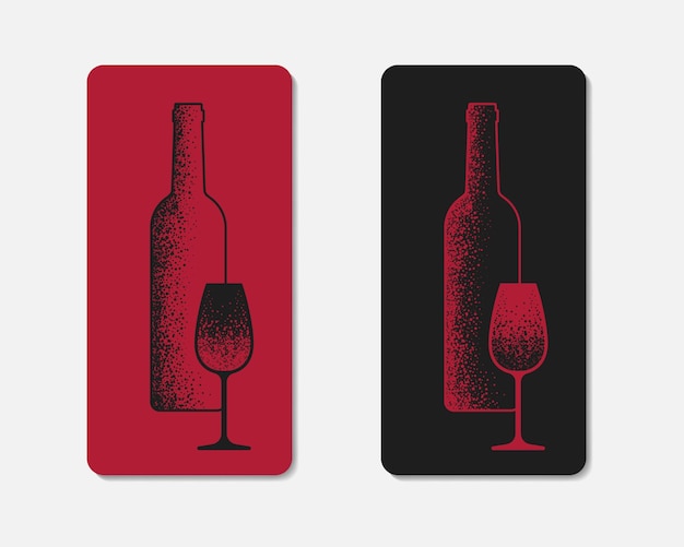 Black and red wine flat illustration Stylized wine bottle and glass drawing