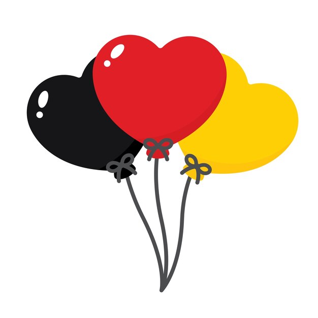 Black red and yellow colored balloons as the colors of Germany flag Flat vector illustration