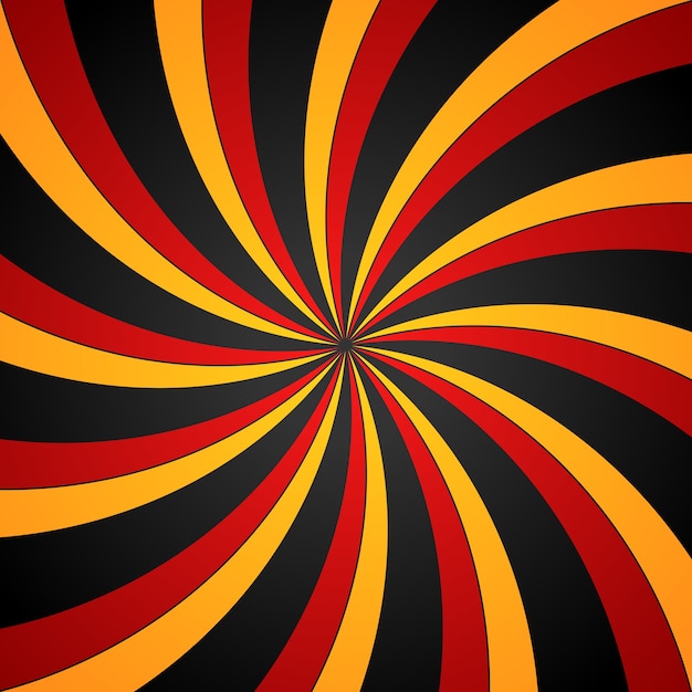 Sfondo radiale a spirale nero, rosso e giallo. sfondo di vortice ed elica.