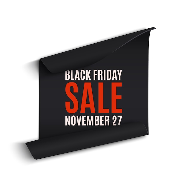 Black rfriday curved paper banner. ribbon. black friday sale.  illustration.