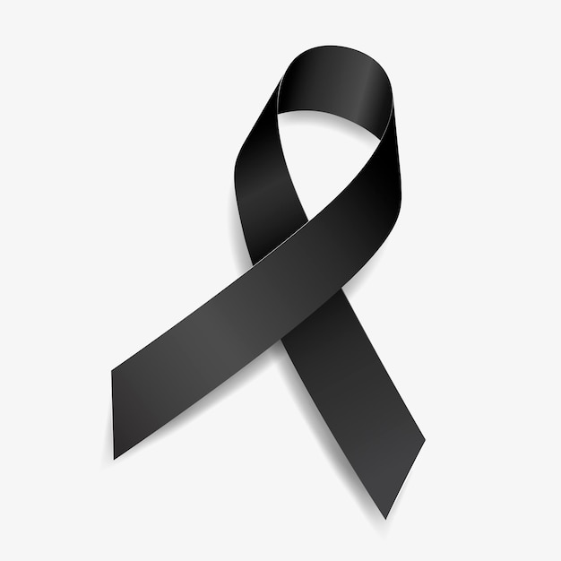 Black ribbon awareness Accidents, Anti-Terrorism, Insomnia, Melanoma, Memorials, Skin Cancer. Isolated on white background. Vector  illustration.