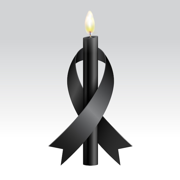 Vettore nastro nero e candele nere in lutto
