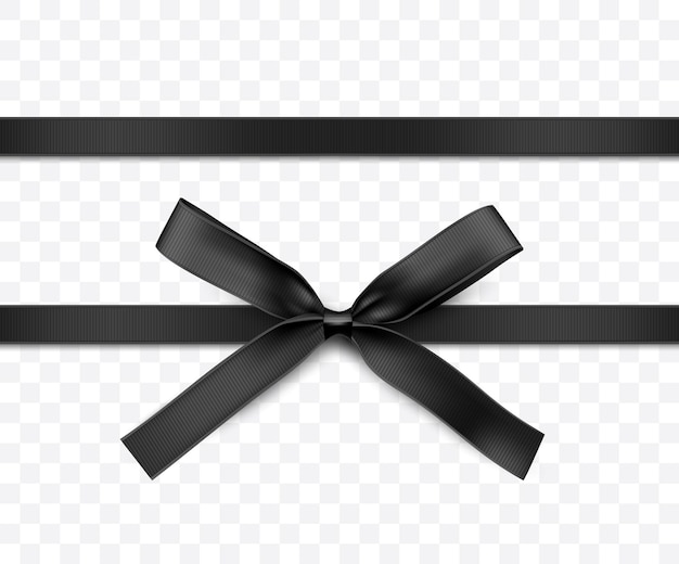 Black ribbon and bow isolated vector decoration for gift cards for gift boxes or banners