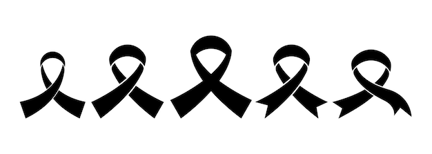 Black ribbon elements symbol set Breast cancer awareness ribbon vector