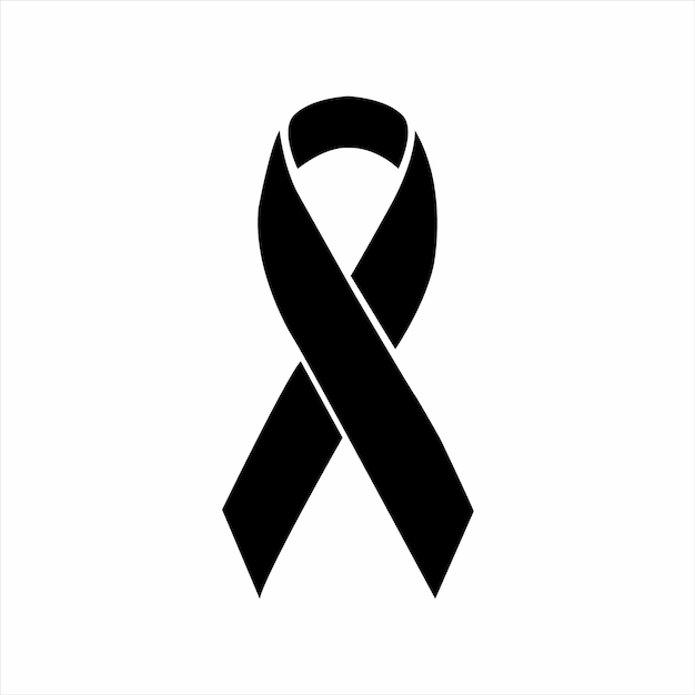 A black ribbon on a white background with copy space