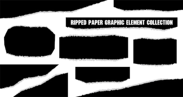 Black ripped paper graphic vector element collection for adding text or decorating artwork