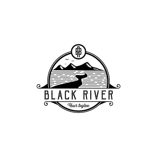 Vector black river emblem logo design