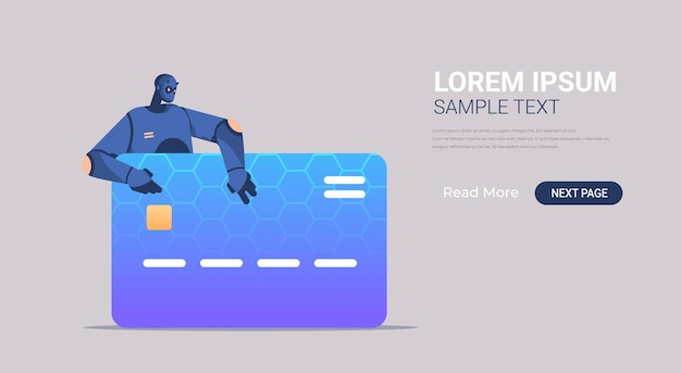 Vettore dati di hacking del robot nero del banner della carta di credito