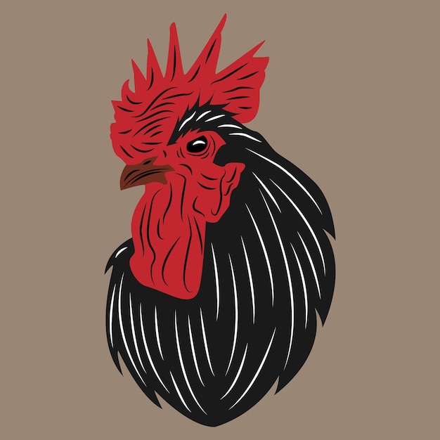 Vector black rooster head vector looks strong with sharp eye highlights,