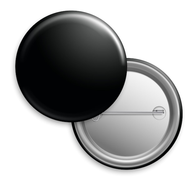 Black round badge mockup 3d realistic blank pin tag