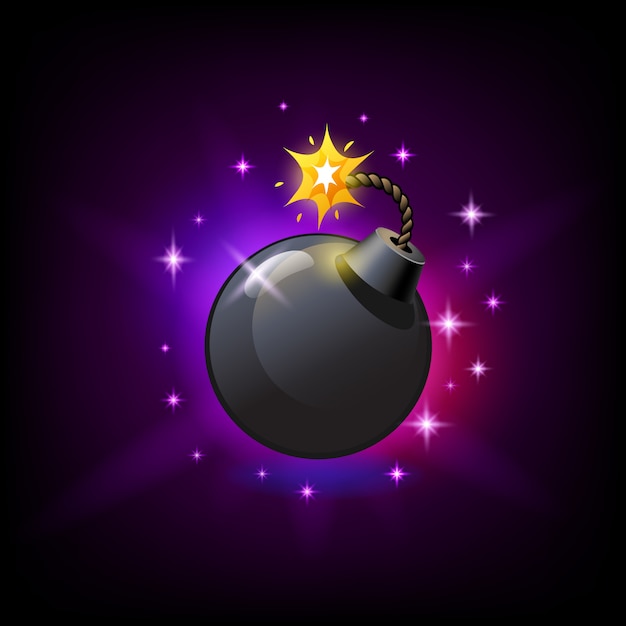 Black round bomb with burning wick icon  