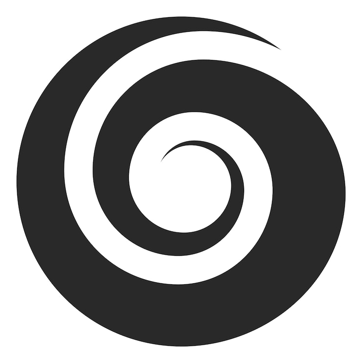 Vector black round curl icon. retro hypnotic shape isolated on white background