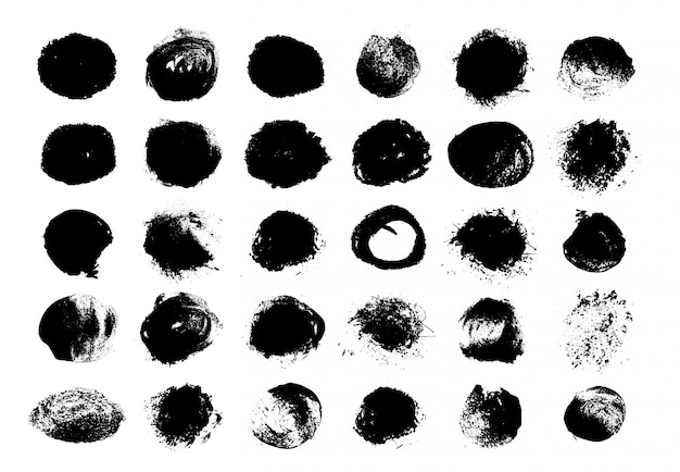 Вектор Черная круглая гранж краска. круг пятно текстуры. элементы декора