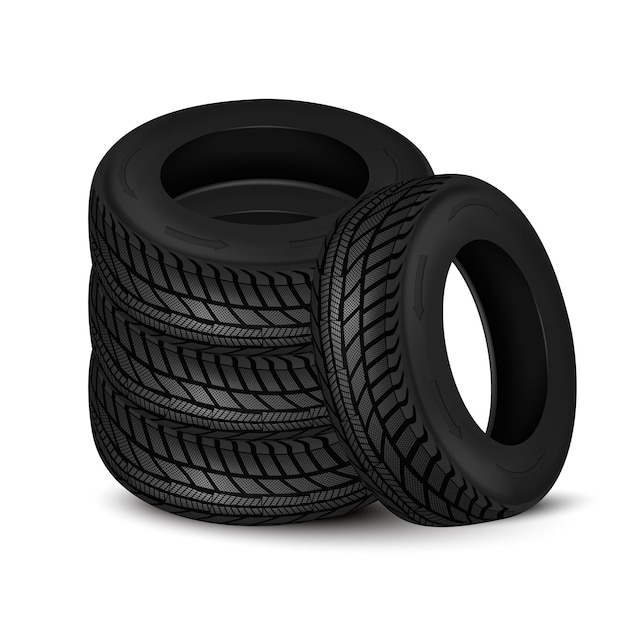검은색 고무 타이어 자동 수리점 광고를 위한 현실적인 타이어